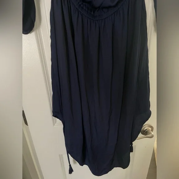 NWT GAP Navy Blue Ruched Tie Front Sundress with Bishop Sleeves Size Small - Picture 2 of 5